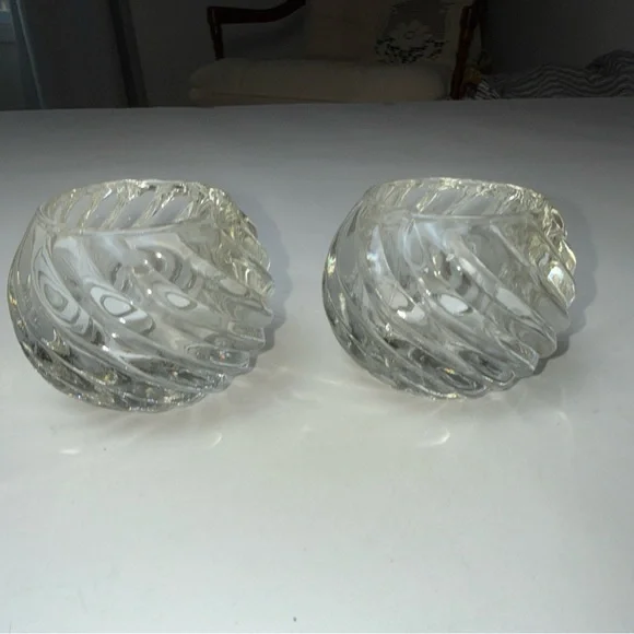 PartyLite Glass 2 Candle Holders Illusion Swirl Votive Tealight Holder Clear USA - Picture 3 of 11